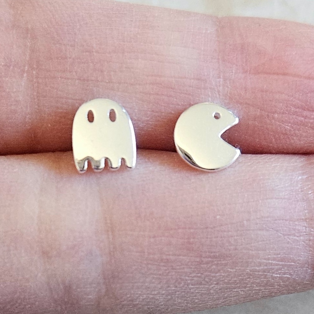 NWT Sterling Silver Pac Man Earrings Ghost Stud Earrings | Birthday Gift Present